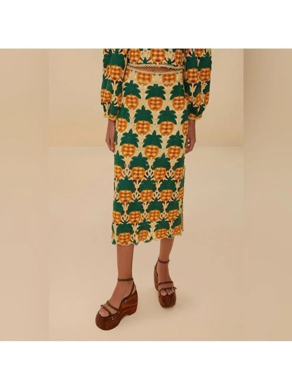 Farm Rio Sand Pineapple Crochet Skirt